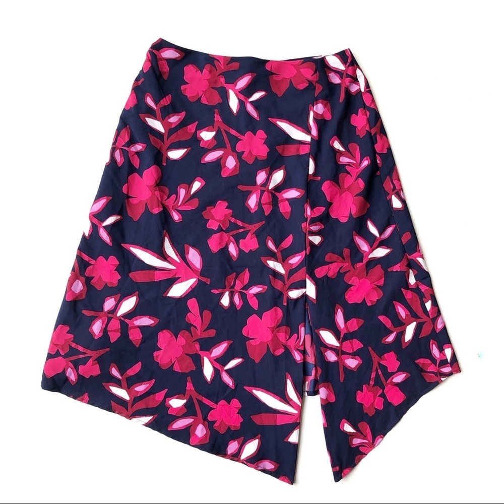 Floral Asymmetrical Skirt Mini Blue Pink Slit High Low Summer Size 4